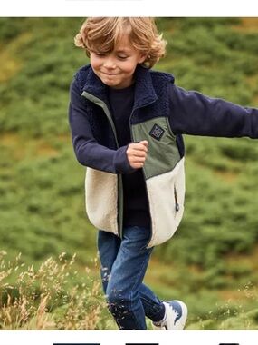 Joules Kids Colourblock Borg Gilet - Navy, Olive & Cream